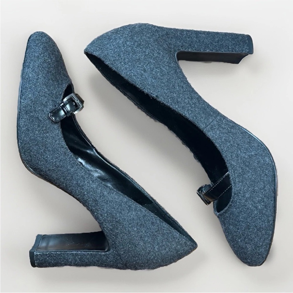 (7.5.) NINE WEST Dark Gray Textile Tall Heeled Shoes w/ Patent Leather - Picture 5 of 12